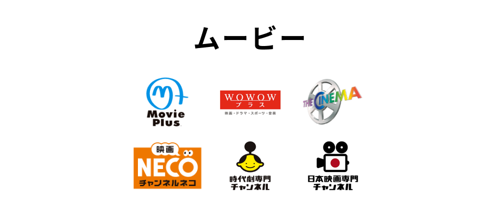 ムービー ムービープラス、WOWOWプラス、ザ・シネマ、映画 チャンネルNECO、時代劇専門チャンネル、日本映画専門チャンネル